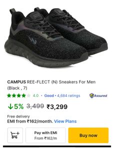 CAMPUS REE-FLECT Shoes Sneakers For Men (Black, 7)