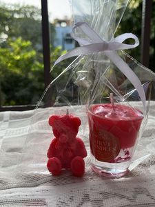Combo Of Teddy Bear And One Glass Candle