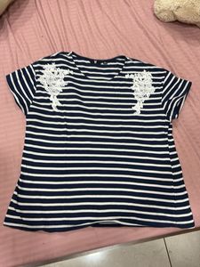 Striped Tee with Lace Detail