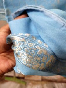 Resham Work Blue Saree ( Pure Chiffon)