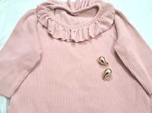 Korean Style Ribbed Pink Top