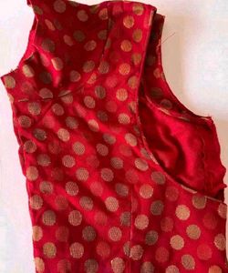 Red Saree With Polka Dot Blouse