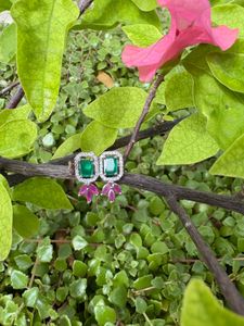 EMERALD GREEN WITH PINK AD STONE EARRINGS