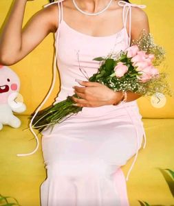 Pink Bodycon Maxi Tie Up Dress