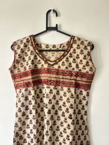 Pure Cotton Print Beige Kurta