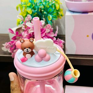 Cute Bear Water Bottle with Straw