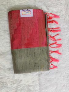 Pink &amp; Gray Silk Blend Saree