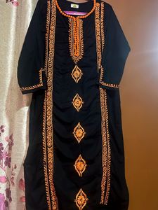 ADA BLACK & ORANGE Embroidered Chikankari KURTA
