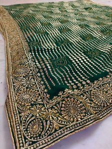 Green &amp; Gold Embellished Saree