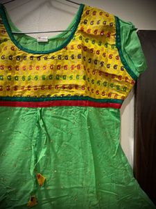 Bright Green &amp; Yellow Anarkali Kurta