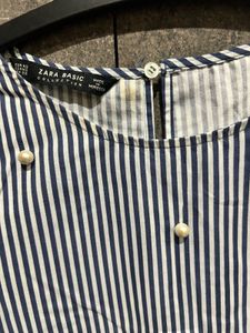 Zara Striped Pearl Embellished Top XS