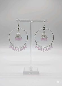 Silver Oxidized Jhumka Hoop Earrings with Beads