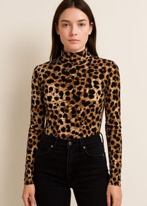 URBANIC LEOPARD PRINTED HIGH NECK TOP FOR WOMEN