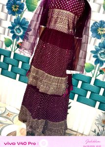 Elegant Maroon &amp; Gold Anarkali Suit