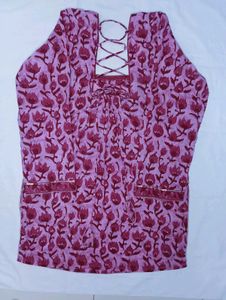 🌷Cotton Short Kurti with Criss-Cross Back Tie