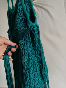 Zara Teal Crochet Fringe Coachella Bag