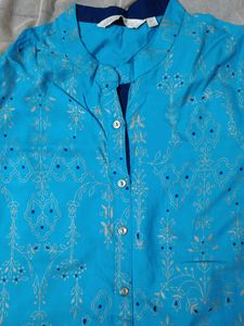 Teal &amp; Gold Print Kurti Dress