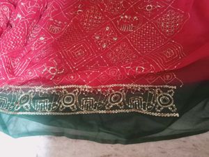 Red &amp; Green Gharhola design saree