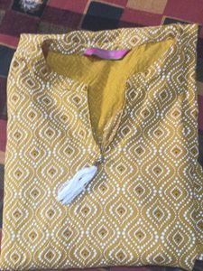 Cotton Kurti For Girls, Yellow Colour Kurti, Bust Size 34,Waist Size 28 , Medium Size Kurti