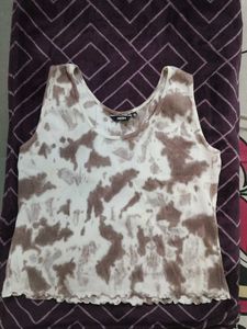 Brown & White Tie-Dye Tank Top