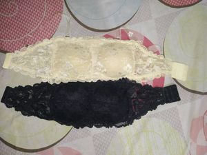 2 Tube Bra. Padded. Black N Skin.