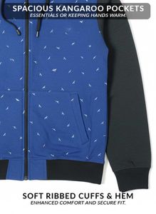 Blue Patterned Zip-Up Hoodie
