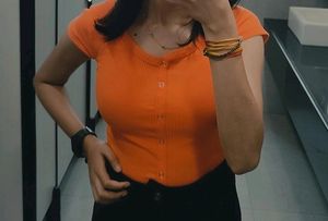 Orange Ribbed Top