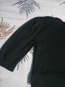Black Ribbed Tie-Front Top