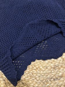 Navy Blue Cable Knit Self Design Crop Pullover Top