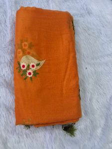 Orange Embroidered Saree &amp; Blouse