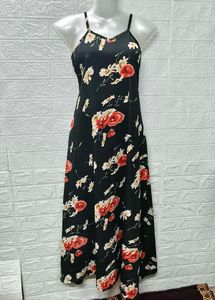 Floral Long Black Gown