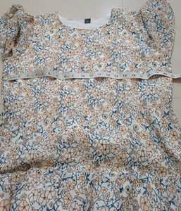 White Tan Floral Empire Dress