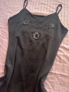 Embellished Black Slip Dress
