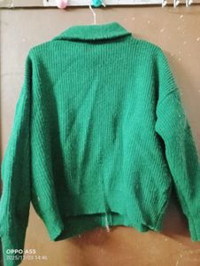 Green Knit Zip-Up Cardigan