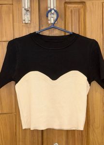 Two-Tone Cropped Knit Top