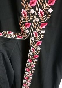 Black Kurta Set With Pink Embroidery &amp; Front Slit