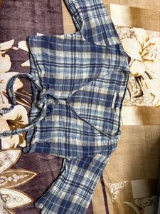 Blue Plaid Tie Front Top