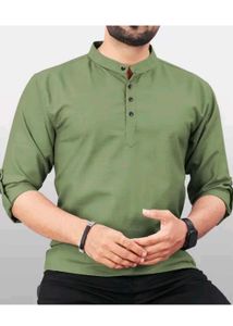 Mens Solid Straight Kurta  XXL  Olive Green