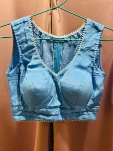 blue cut sleeves blouse
