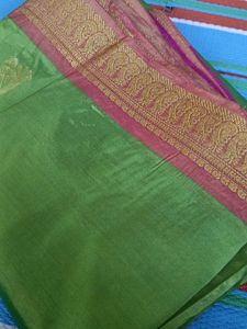 Elegant Green &amp; Pink Peacock Saree