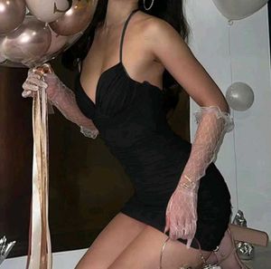 Gathered Detail Strappy Black Bodycon Dress