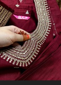 Maroon Embellished Suit Set