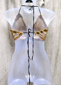 I. Gold Floral Bikini Top