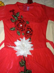 Ethnic Net Stitched Gown (Red)