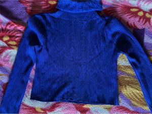 Blue Crop High Neck Sweater
