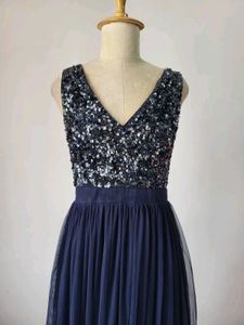Elegant Navy Sequin Dress