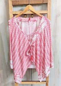Pink Printed Cotton Shrug Size-42