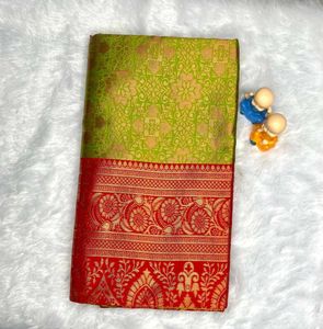 Green &amp; Red Banarasi Silk Saree