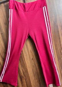 Red Flared Track Pants with Stripes
