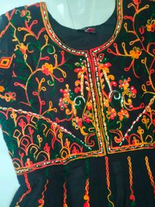 Black Anarkali Kurti With Multi Colour Embroidery
